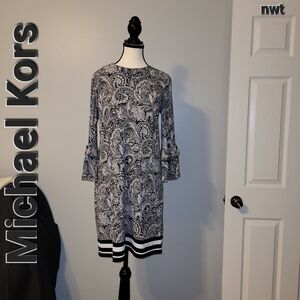 Michael Kors paisley 3/4 sleeve women's midi shift dress size 2  NWT